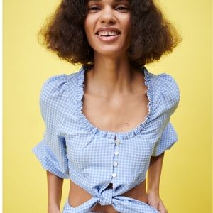 Zara NWT Medium Blue Gingham style Crop Top